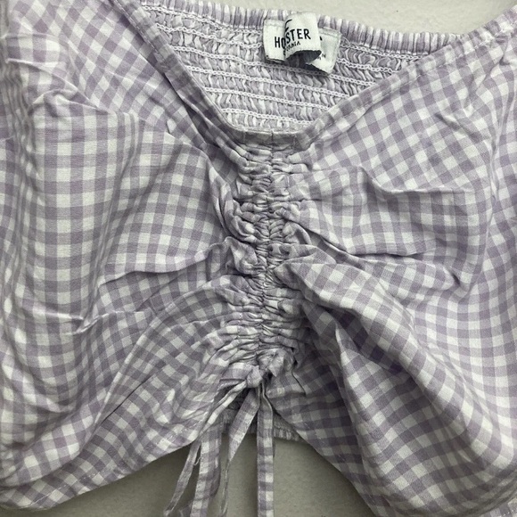 10-9 Hollister Crop Top Purple Gingham Checker Small NWT purple Tie Front - Picture 3 of 4
